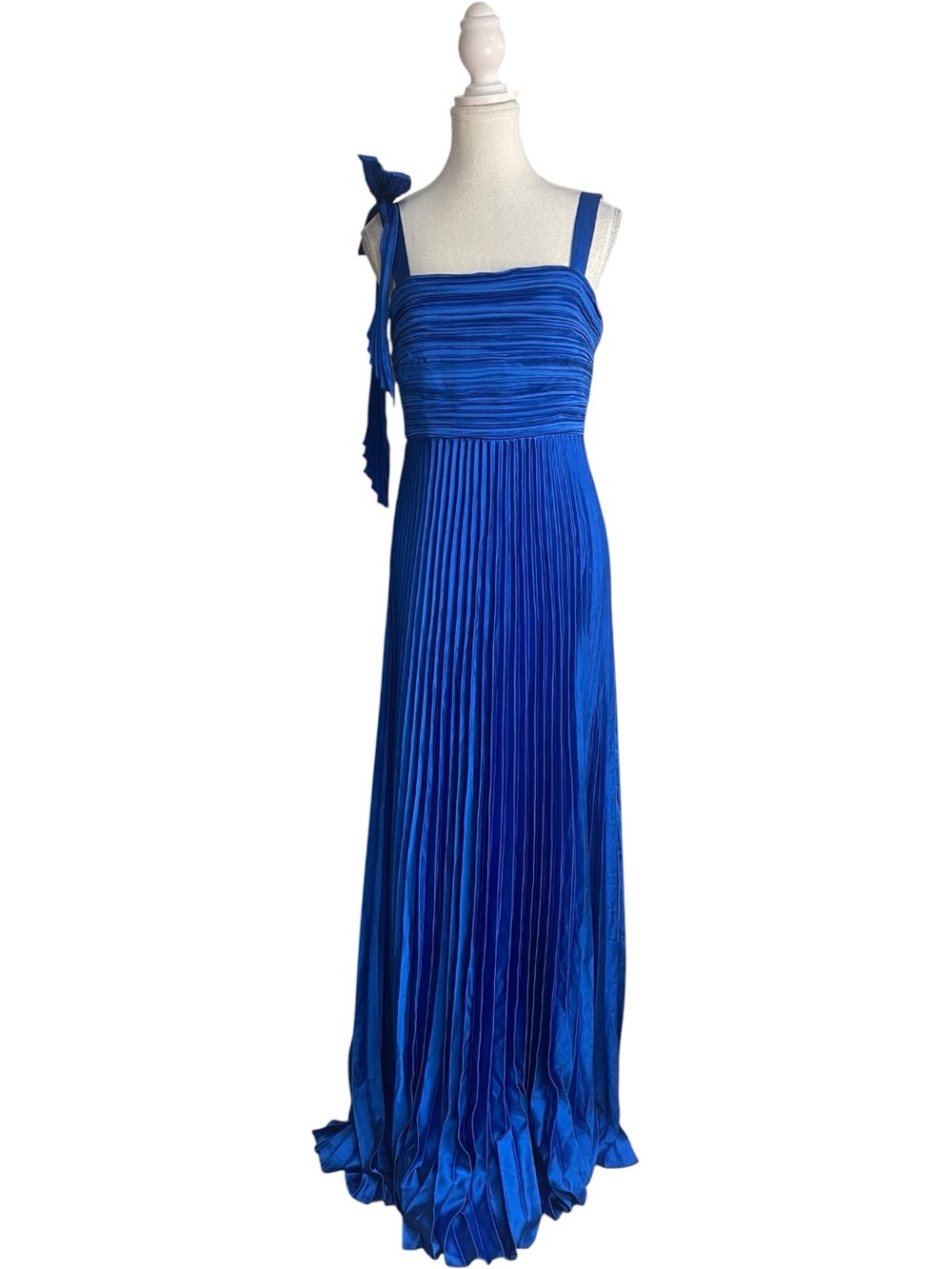 Lulus Gorgeous Purpose Pleated One Shoulder Bow Maxi Dress Royal Blue